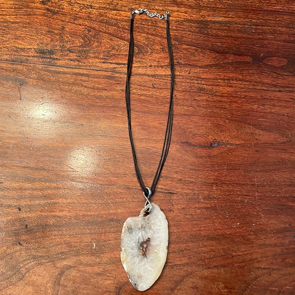 Handcrafted ancient agate necklace on adjustable cord. Mined from volcano base.